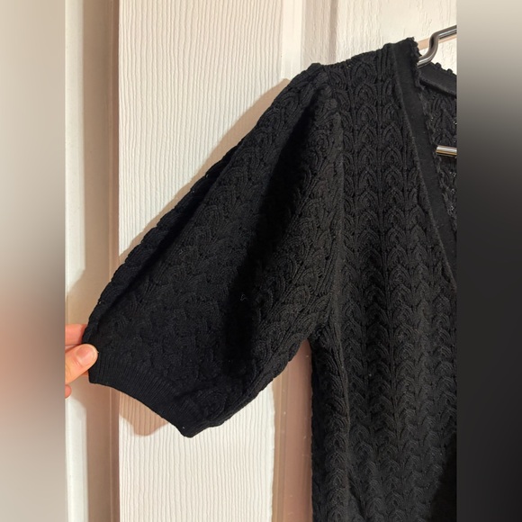 Aritzia Wilfred Fika Puff Sleeve Knit Cotton Buttoned Black Cardigan Size Large - Picture 12 of 14